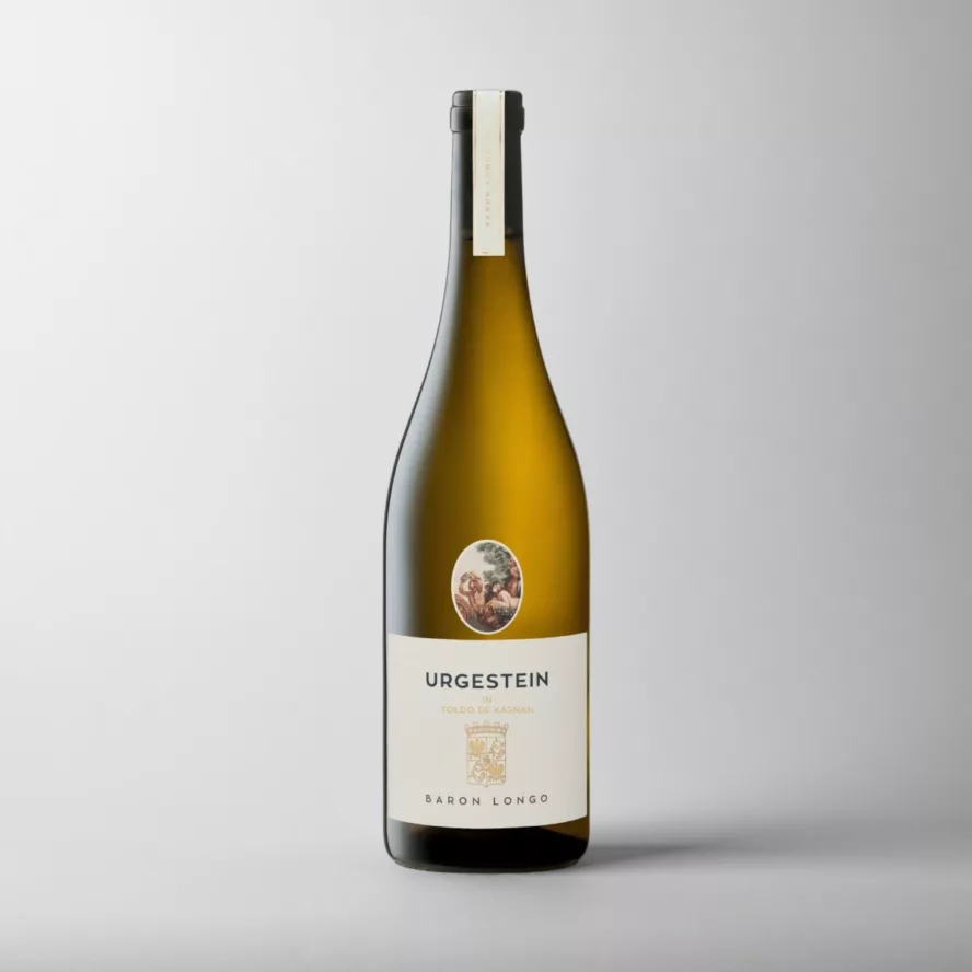 Baron Longo Urgestein in Toldo de Kasnan Sauvignon Blanc 0,75l fles, witte achtergrond