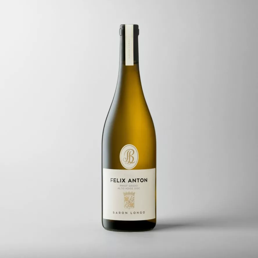Baron Longo Felix Anton Pinot Grigio Alto Adige DOC, productfoto op witte achtergrond